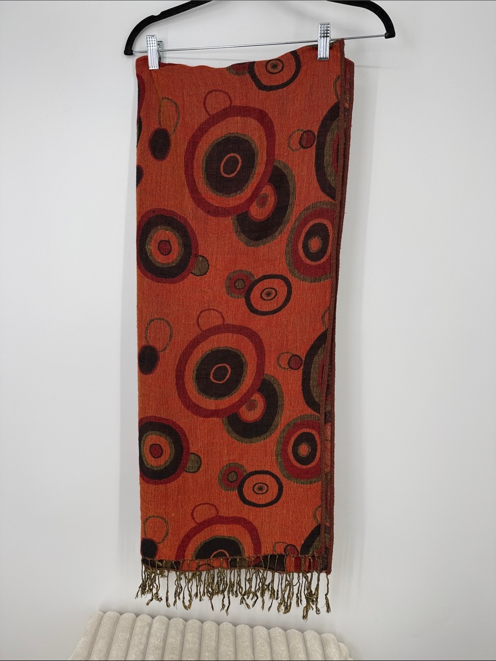Pashmina silk blend scarf with fringe